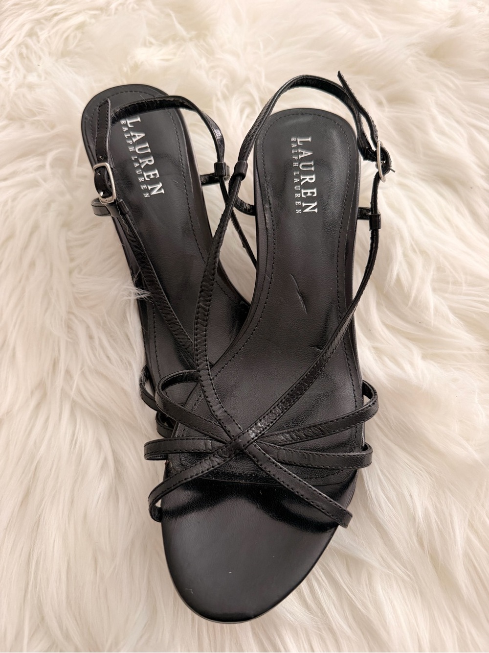 Lauren Ralph Lauren Black Strappy Leather Heeled Sandals